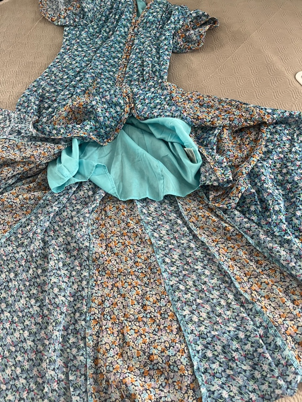 Anthropologie Floral V-Neck Blue Maxi Dress with Button Front size 2 - Picture 8 of 14